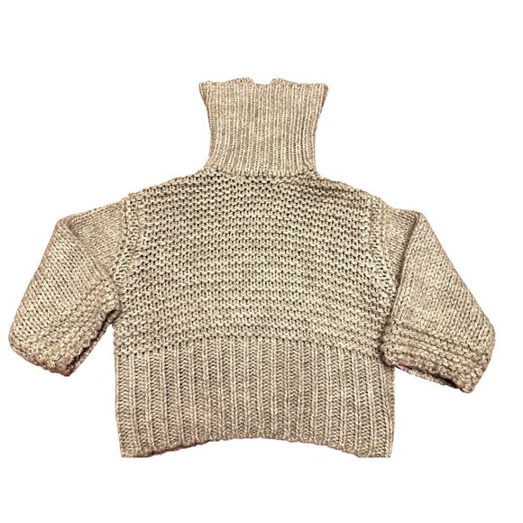 LUSH Small Oatmeal Chunky Turtleneck Sweater Cropped Textured Ribbed Cozier Warm - Picture 6 of 11